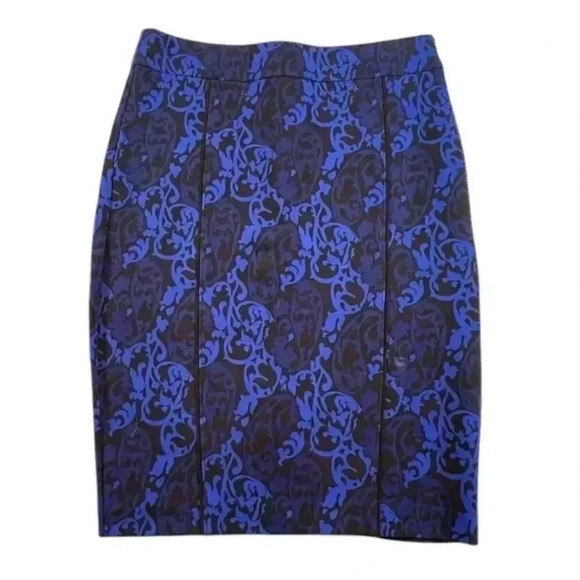 Ann Taylor Damask Ponte Pencil Skirt Blue Pattern Size 6 - Picture 1 of 6